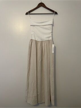 Two-Tone Cream & White Spaghetti Strap Maxi Dress